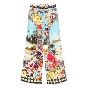 Camilla Floral-Print Silk Straight-Leg Trousers - NWT